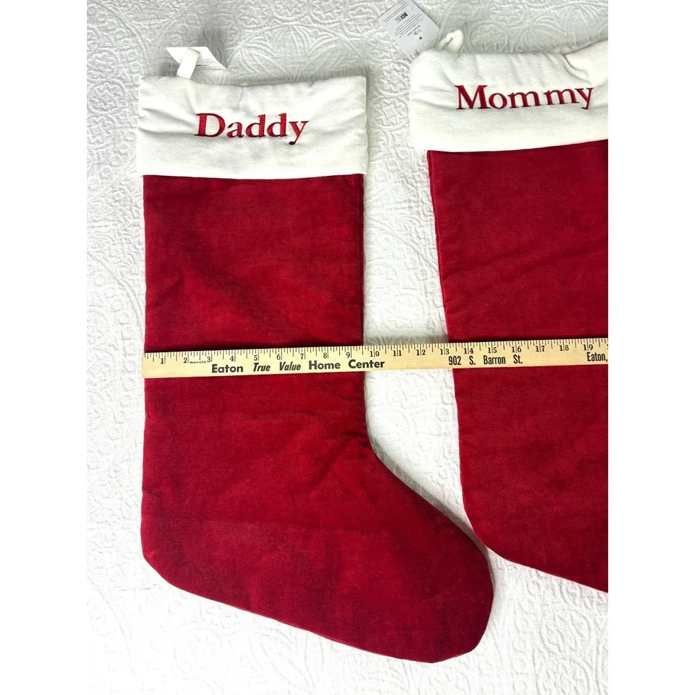 Pottery Barn Extra Large Velour Christmas Stockings Set of 2 Embroidered NEW